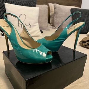 Blue open toed heels